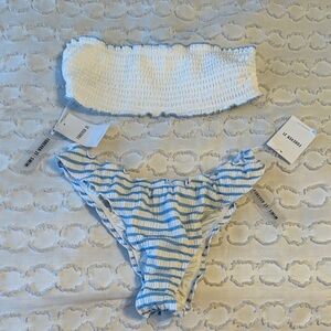 Forever 21 White and Blue Striped Bikini